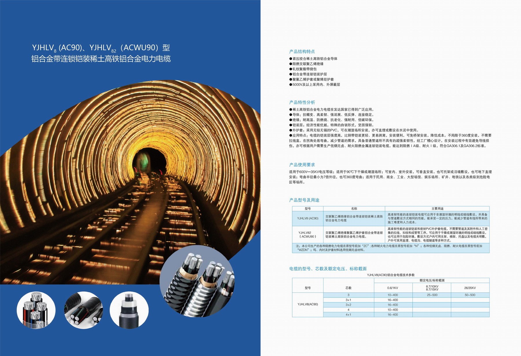 YJHV8(AC90)、YJHLV82(ACWU90)型鋁合金帶連鎖鎧裝稀土高鐵鋁合金電力電纜(圖2)